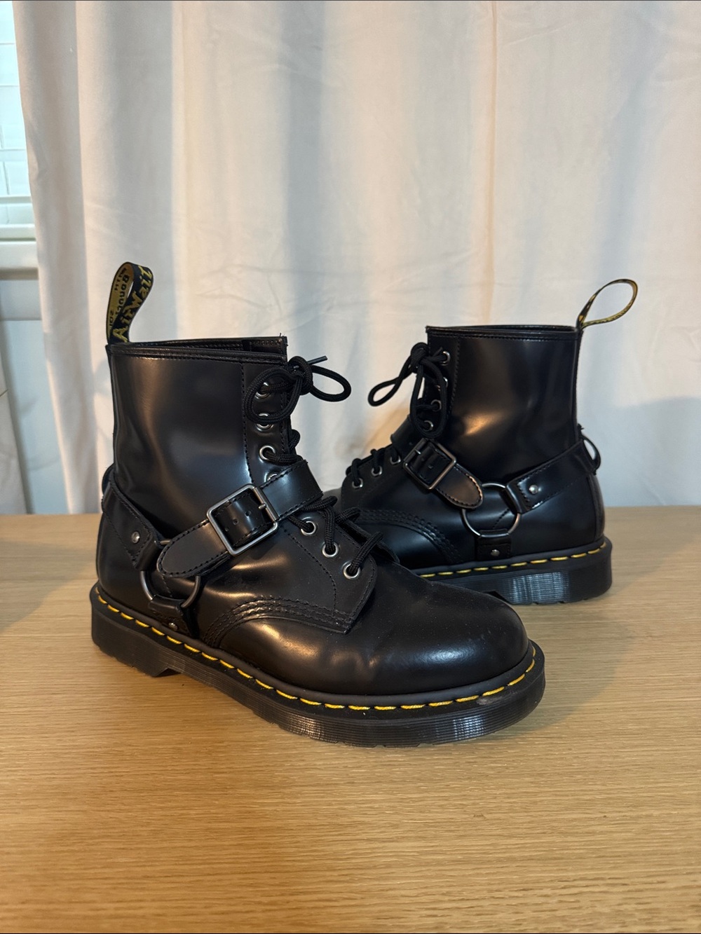 Dr. Martens Airwair Black Leather Lace Up  Boot with Harness detail